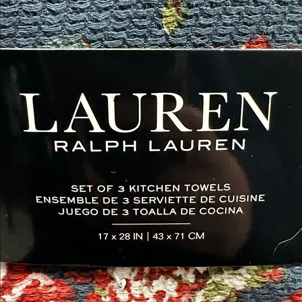 LRL Navy Floral Green Terrycloth Cotton Dish Kitchen Towels